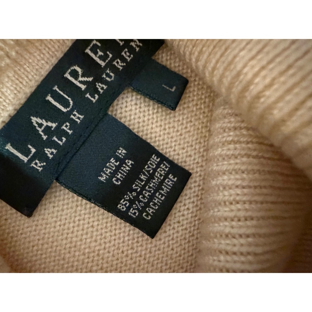 Lauren Ralph Lauren Cream Silk Cashmere Turtleneck Sweater NWT LRL Logo L - Picture 6 of 9